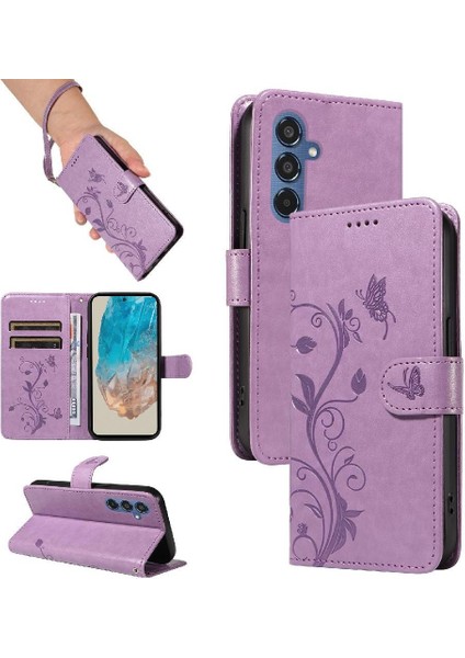 El Kayışı ile Samsung Galaxy M35 Için Kılıf Kabartmalı Kelebek Yüksek ve (Yurt Dışından)