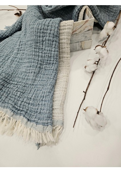 Denim Mavi 4 Katlı Müslin Bebek-Çocuk Battaniyesi Pamuk 110X110 cm fiyatları