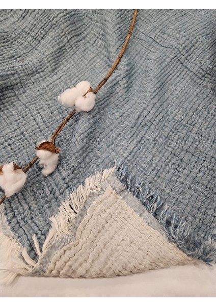 Denim Mavi 4 Katlı Müslin Bebek-Çocuk Battaniyesi Pamuk 110X110 cm modelleri