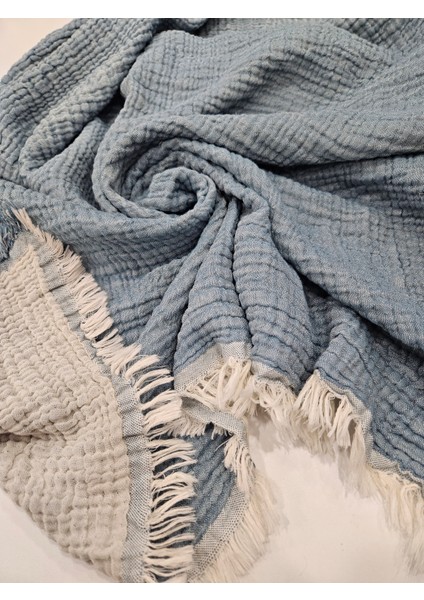 Denim Mavi 4 Katlı Müslin Bebek-Çocuk Battaniyesi Pamuk 110X110 cm fırsatları