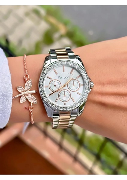 Rose&gümüş Taşlı Şık Çelik Kadın Kol Saat+Bileklik modelleri