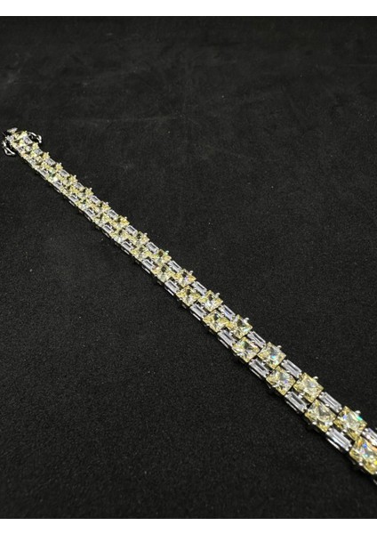 Ithal Parlak Taşlı Kalın Gümüş Bileklik 8mm Kalınlık