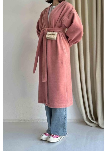 Oversize Pembe Kaşe Kap Kaban