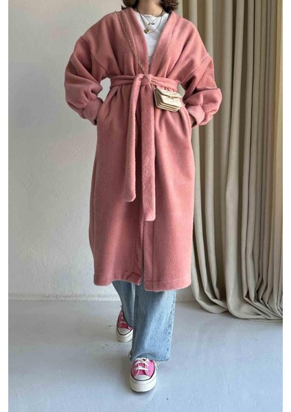 Oversize Pembe Kaşe Kap Kaban