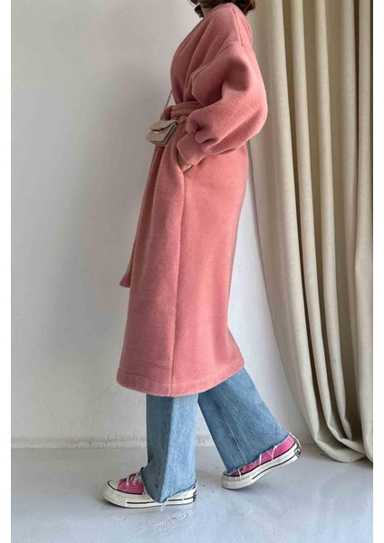 Oversize Pembe Kaşe Kap Kaban