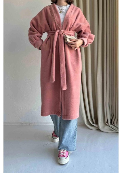 Oversize Pembe Kaşe Kap Kaban