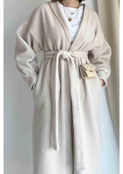 Oversize Taş Rengi Kaşe Kap Kaban