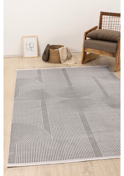 Farahan Gri Geometrik Tozumaz Salon Koridor Balkon Teras Bahçe Oturma Odası Halısı A0861A