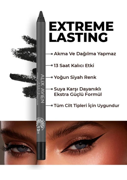 Suya Dayanıklı Siyah Göz Kalemi - 13 Saat Kalıcı Etki - Extreme Lasting Effect Eye Pencil Black