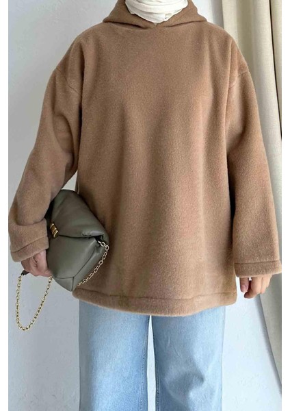 Kapşonlu Camel Sweatshirt