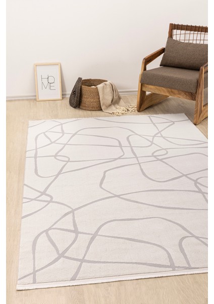 Farahan Krem Gri Geometrik Tozumaz Salon Koridor Balkon Teras Bahçe Oturma Odası Halısı A0858A