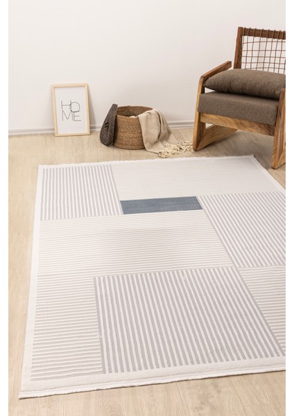 Farahan Gri Mavi Geometrik Tozumaz Salon Koridor Balkon Teras Bahçe Oturma Odası Halısı A0859A