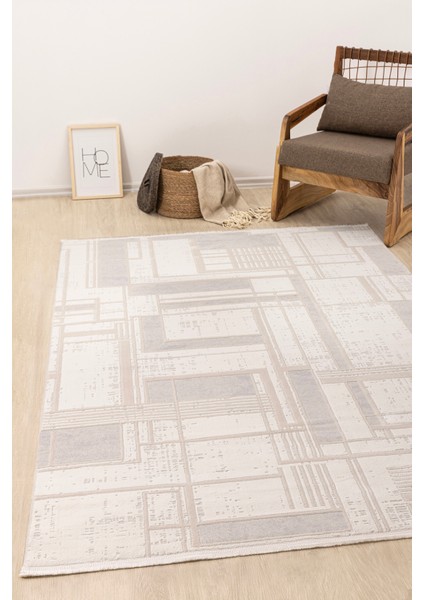 Farahan Gri Bej Geometrik Tozumaz Salon Koridor Balkon Teras Bahçe Oturma Odası Halısı A0860A