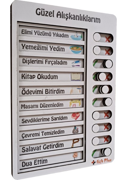 Ahşap Güzel Alışkanlıklarım-Günlük Rutin Listesi-Kontrol Listesi-Eğitici Oyuncak