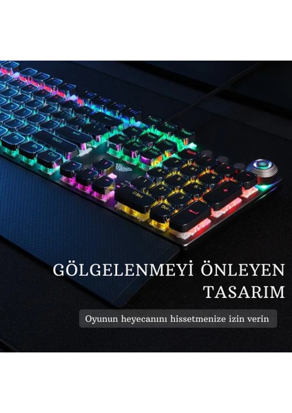 Shopfast Aula Oyun Klavyesi F2088 Mekanik Klavye Oyun Klavyesi Mavi Switch Gökkuşağı Aydınlatmalı Makro Tuşlu Rgb