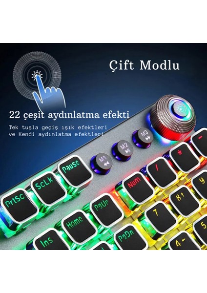 Shopfast Aula Oyun Klavyesi F2088 Mekanik Klavye Oyun Klavyesi Mavi Switch Gökkuşağı Aydınlatmalı Makro Tuşlu Rgb