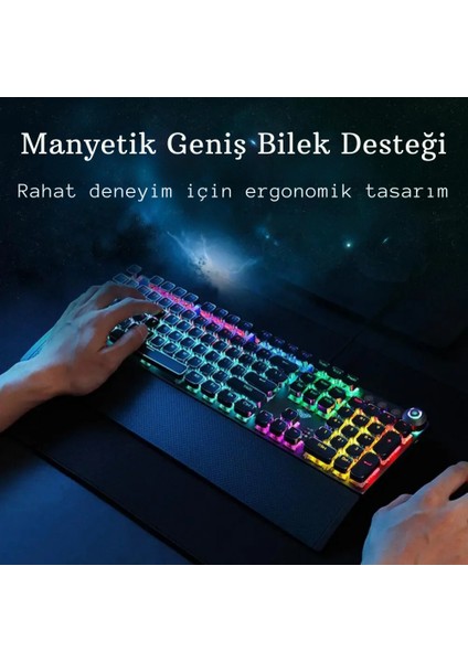 Shopfast Aula Oyun Klavyesi F2088 Mekanik Klavye Oyun Klavyesi Mavi Switch Gökkuşağı Aydınlatmalı Makro Tuşlu Rgb