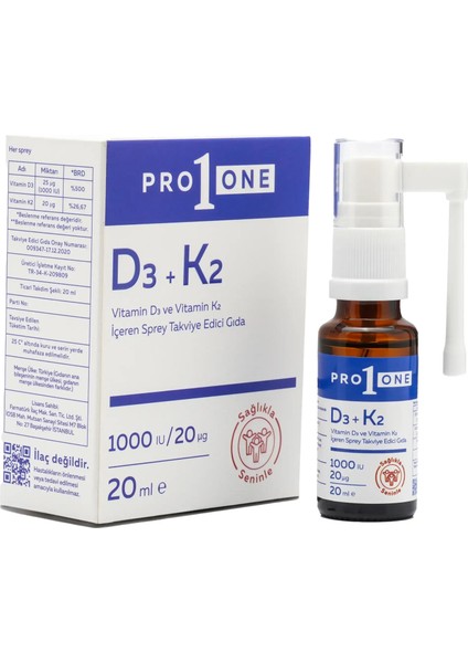 PRO1ONE D3 K2 Vitamin D3 ve Vitamin K2 Içeren Sprey Takviye Edici Gıda