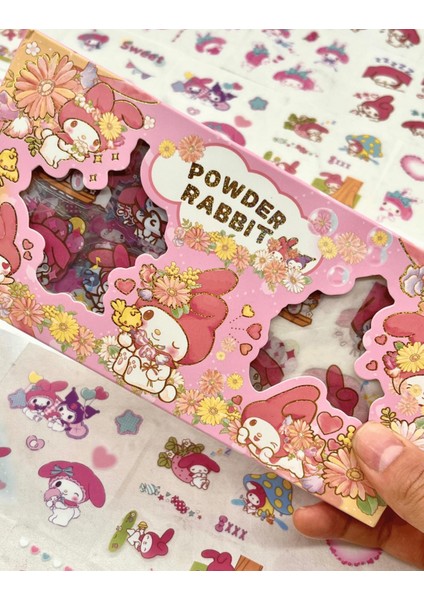 Sanrio Karakter My Melody 20 Yaprak Pet Sticker 20 Yaprak Kağıt Sticker / 40 Yaprak Pembe Kutu Sticker Set