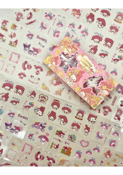 Sanrio Karakter My Melody 20 Yaprak Pet Sticker 20 Yaprak Kağıt Sticker / 40 Yaprak Pembe Kutu Sticker Set