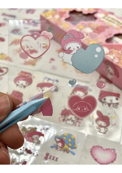 Sanrio Karakter My Melody 20 Yaprak Pet Sticker 20 Yaprak Kağıt Sticker / 40 Yaprak Pembe Kutu Sticker Set