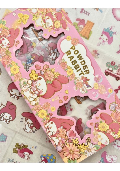 Sanrio Karakter My Melody 20 Yaprak Pet Sticker 20 Yaprak Kağıt Sticker / 40 Yaprak Pembe Kutu Sticker Set