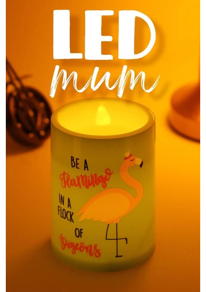 LED Mum 3lü Flamingo Bardak Tipi Pilli Dumansız Alevli Dekoratif Yapay Mum 10 cm