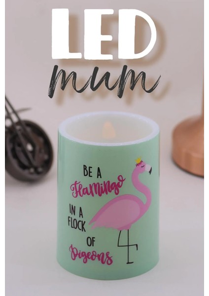 LED Mum 3lü Flamingo Bardak Tipi Pilli Dumansız Alevli Dekoratif Yapay Mum 10 cm