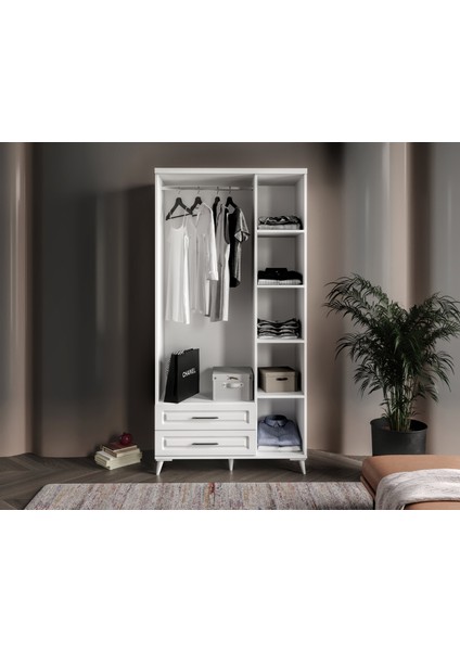 Ücretsiz Montaj - %100 MDF Gözde 3 Kapaklı Beyaz Gardırop - MDF Dolap - Elbise Dolabı