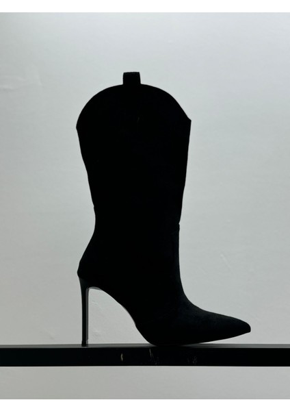 Ray Siyah Süet Sivri Burun Topuklu Çizme