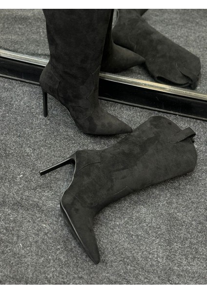Ray Siyah Süet Sivri Burun Topuklu Çizme modelleri