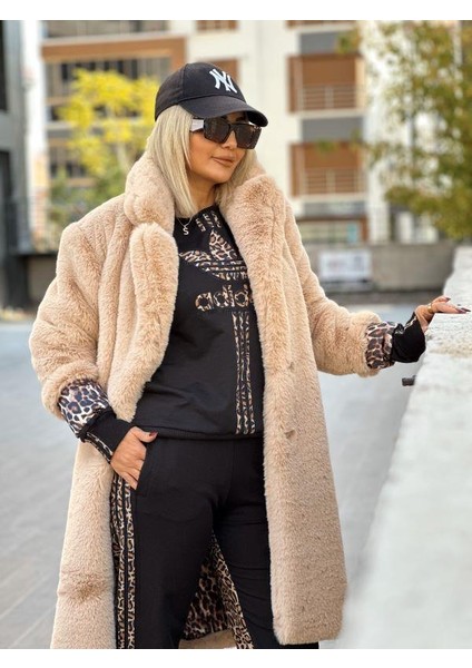 99451 Leopar Astarlı Peluş Kürk Karamel
