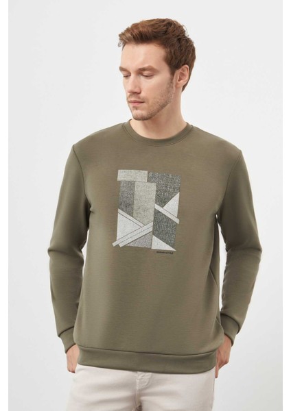 Erkek Yeşil Trend Bisiklet Yaka Sweat-Shirt