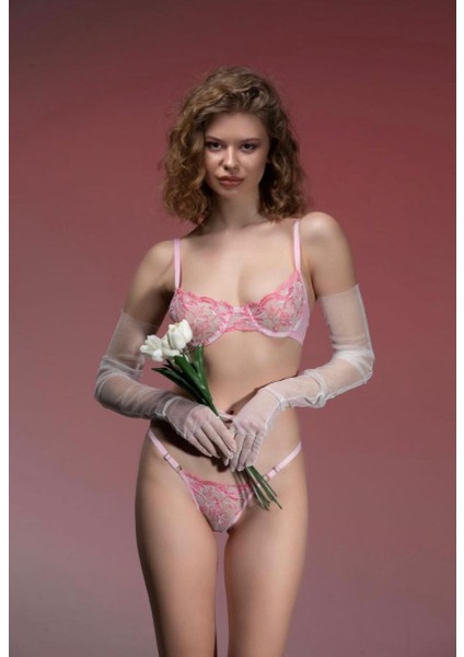 Pembe Çiçekli Bralet Takımı