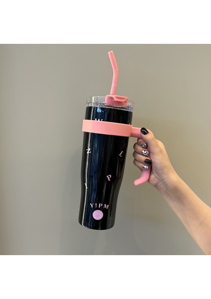 Üç Boyutlu Kabartmalı Paslanmaz Çelik Termos Bardak Büyük Kapasiteli Saman Termos Bardak (Yurt Dışından)