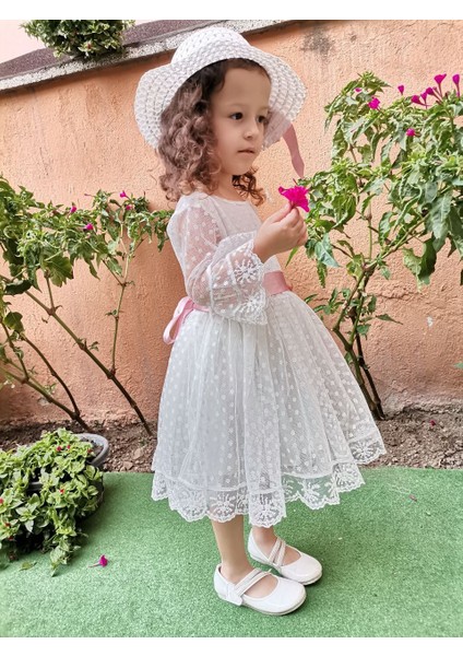 Kız Çocuk Kuşaklı Beyaz Elbise indirimleri