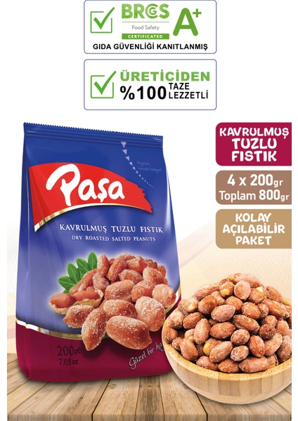 Paşa Kuruyemiş Kavrulmuş Tuzlu Yer Fıstığı 200 gr x 4 Adet (Toplam 800gr)