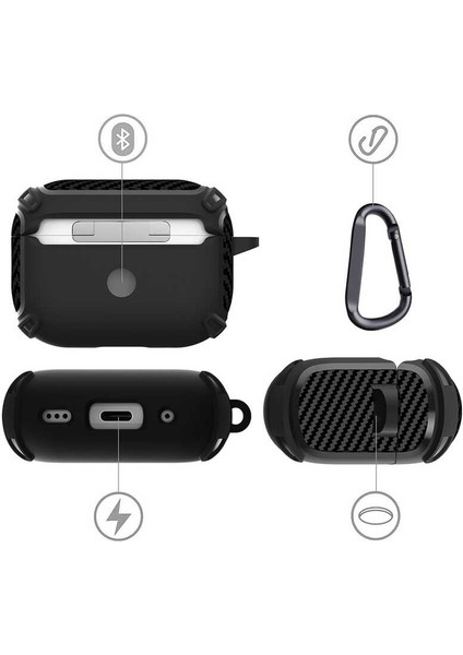 Apple Airpods Pro 2 Darbelere Dayanıklı Karbonfiber Dokulu Airbag-26 Kılıf