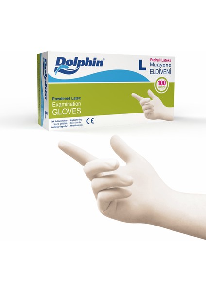 Pudralı Lateks Muayene Eldiveni L Beden 100 Adet - MDR