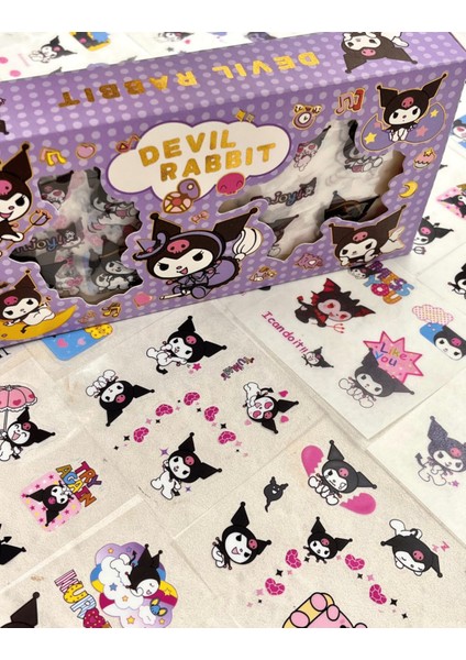 Sanrio Karakter Kuromi 20 Yaprak Pet Sticker 20 Yaprak Kağıt Sticker / 40 Yaprak Mor Kutu Sticker Set