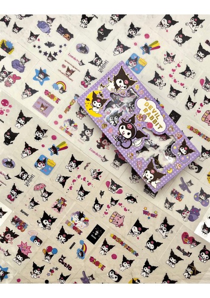 Sanrio Karakter Kuromi 20 Yaprak Pet Sticker 20 Yaprak Kağıt Sticker / 40 Yaprak Mor Kutu Sticker Set