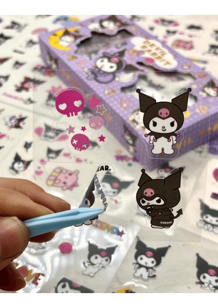 Sanrio Karakter Kuromi 20 Yaprak Pet Sticker 20 Yaprak Kağıt Sticker / 40 Yaprak Mor Kutu Sticker Set