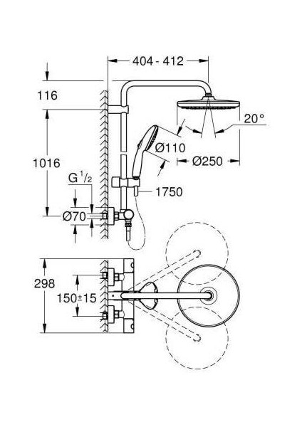 Tempesta System 250 Duvara Monte Termostatik Bataryalı Duş Sistemi - 26670001