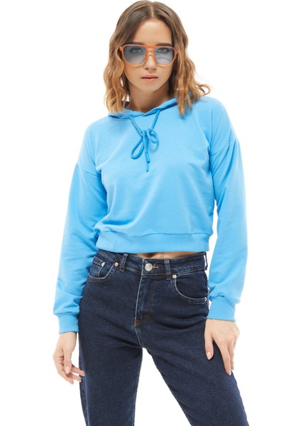 Kapüşonlu Crop Kadın Sweatshirt