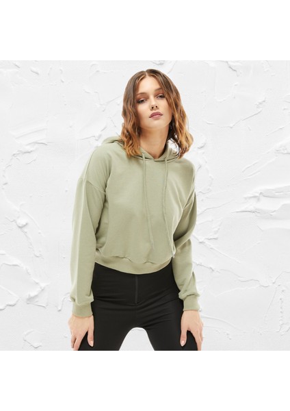 Kapüşonlu Crop Kadın Sweatshirt