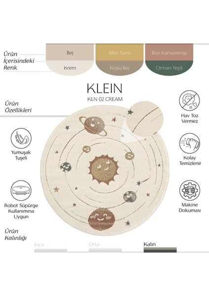 Klein 02 Renkli Yuvarlak Çocuk Halısı Gezegen Figür Bebek Halısı Kalın Çocuk Odası Halısı