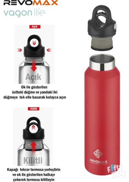 Revomax 473 ml Özel Kapak Sistemli 18SAAT Sıcak/36 Saat Soğuk Çelik Termos -473ML