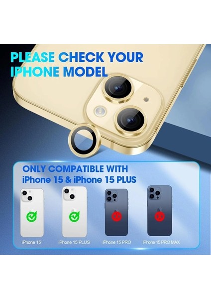 iPhone 15 ve iPhone 15 Plus Uyumlu Çizilmeye Dayanıklı Kamera Lens Koruyucu indirimleri