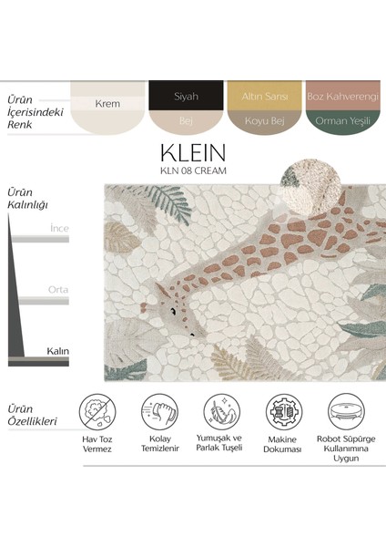 Klein 08 Renkli Yumuşak Çocuk Halısı Hayvan Figürlü Bebek Halısı Kalın Çocuk Odası Halısı