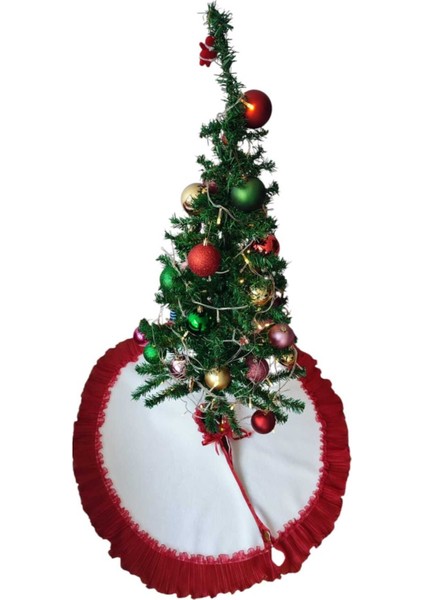 Çam Ağacı Ayak Halısı Örtüsü, Yılbaşı Ağacı Altı Örtüsü Peluş Beyaz 85 cm